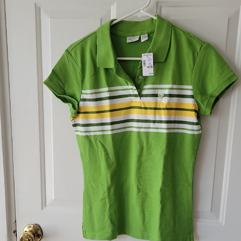 Aeropostale Citrine Polo with White Stripes